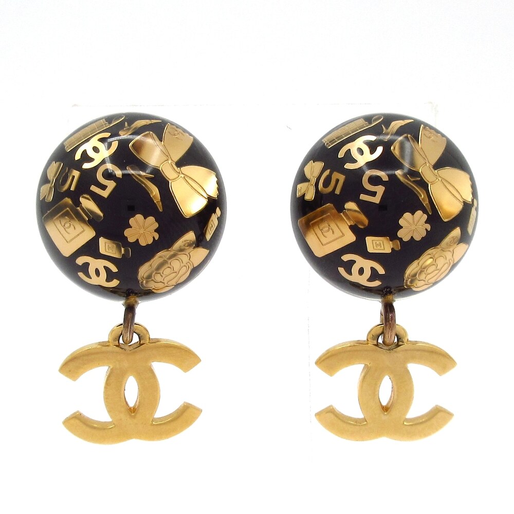 Chanel No.5, Coco Mark Earrings Black Gold Plastic Hardware